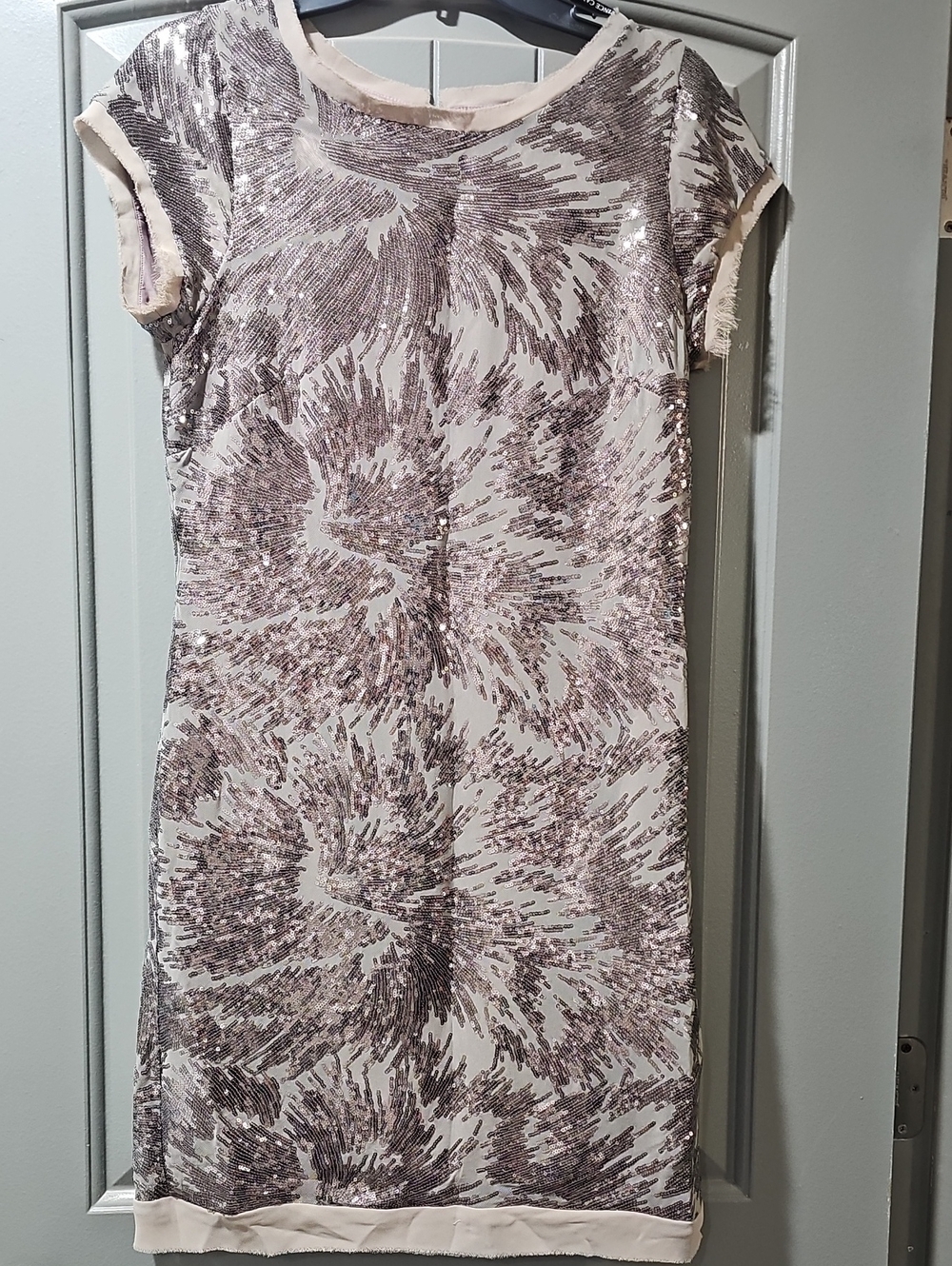 Vince Camuto Brownish Dress with Rose-Gold Sequin Burst (E)